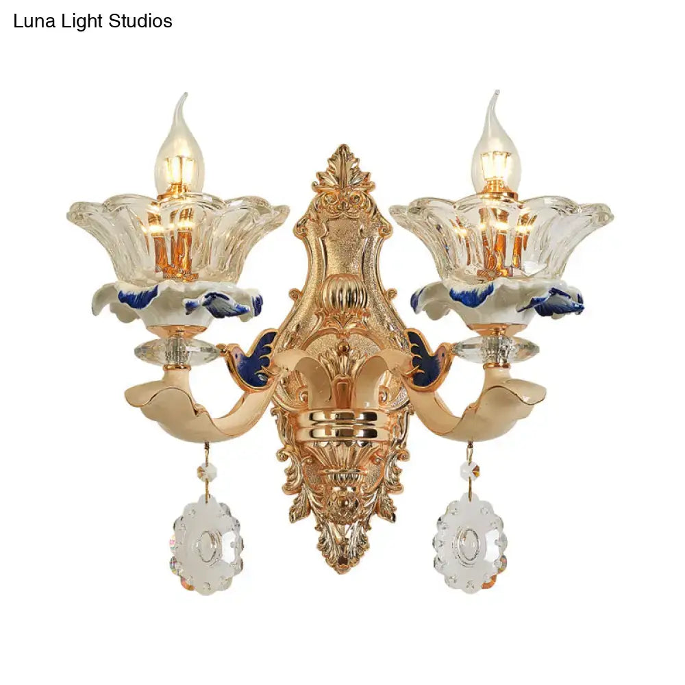 Brass Crystal Flower Wall Sconce