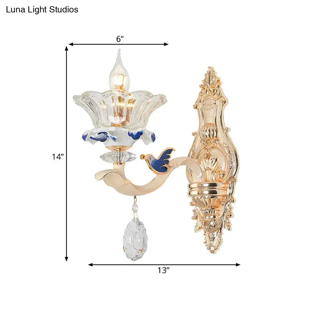 Brass Crystal Flower Wall Sconce
