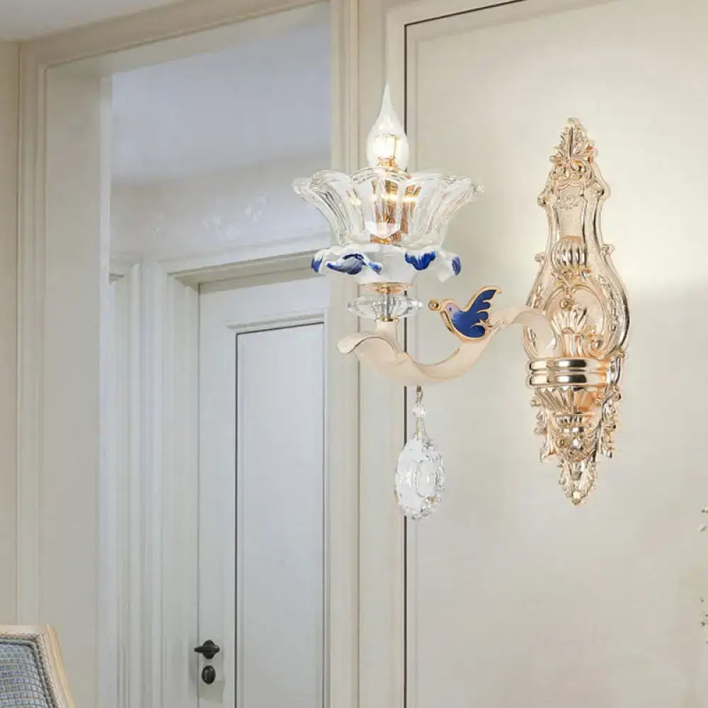 Brass Crystal Flower Wall Sconce