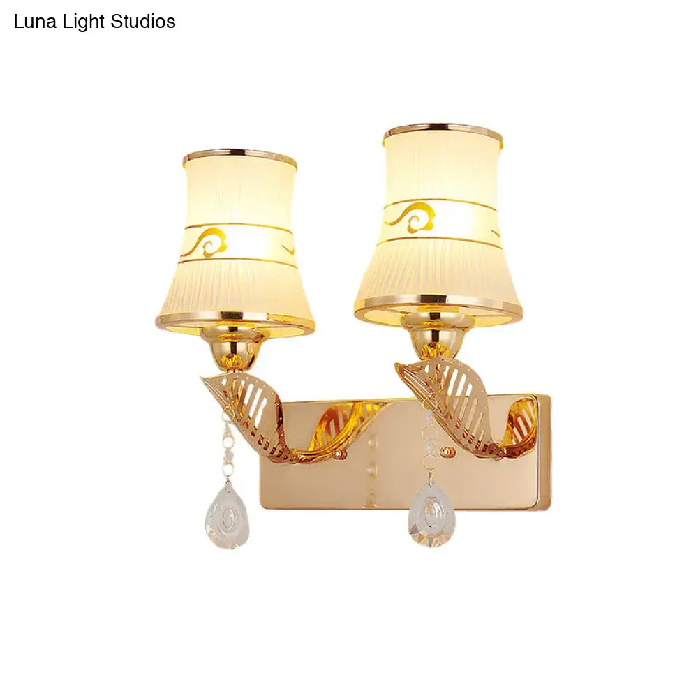 Gold Crystal Ribbed Glass Wall Sconce