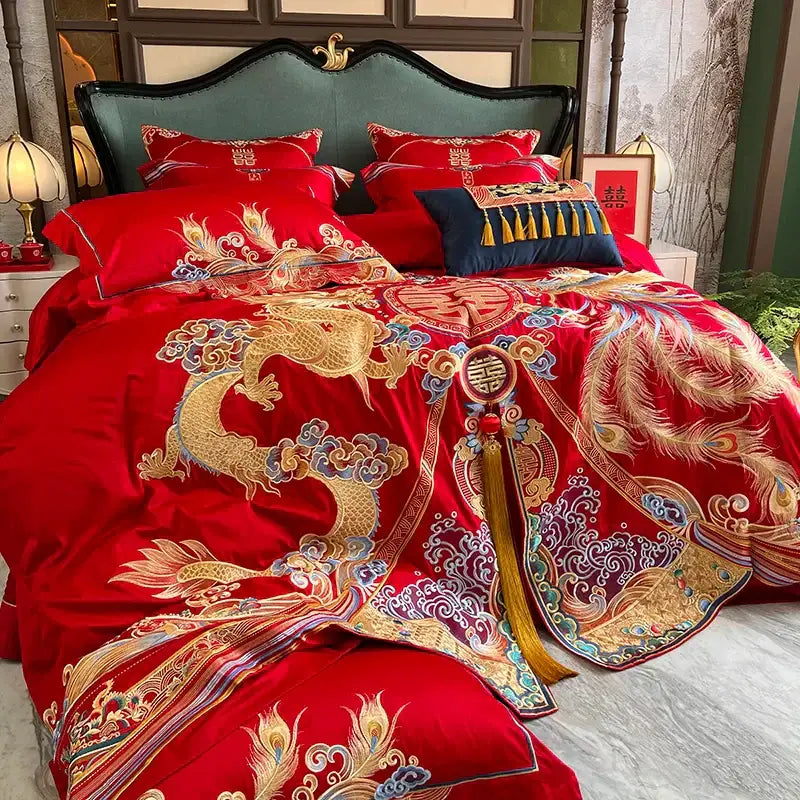 Red Gold Embroidered Bedding