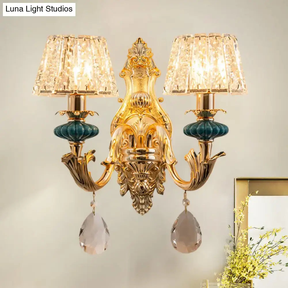 Gold Teal Crystal Wall Sconce