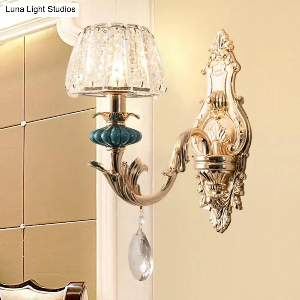 Gold Teal Crystal Wall Sconce