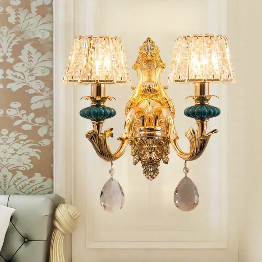 Gold Teal Crystal Wall Sconce