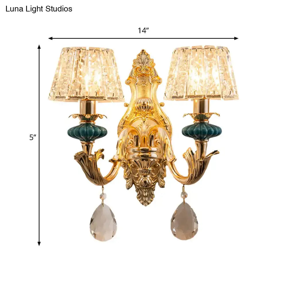 Gold Teal Crystal Wall Sconce