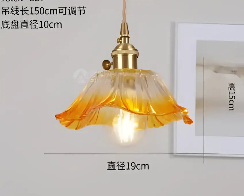 Blue Glass Brass Pendant Light Industrial