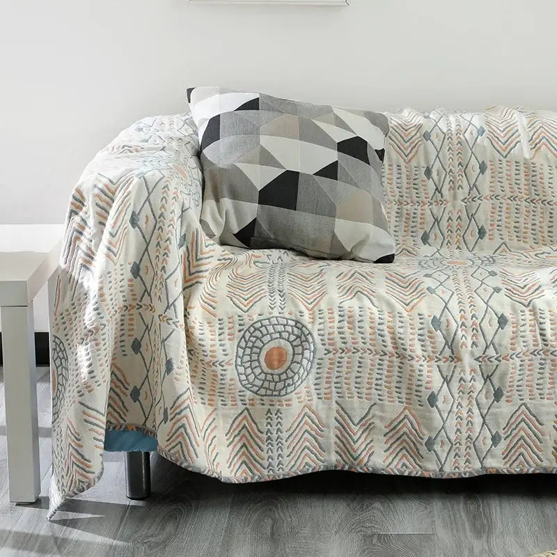 Beige Tribal Cotton Throw