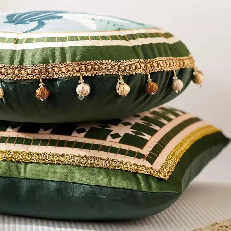 Green Ethnic Tassel Cushion