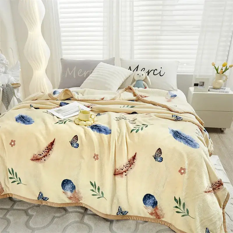 Flannel Leaf Blue Blanket
