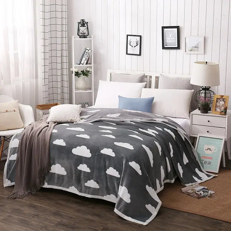 Flannel Leaf Blue Blanket