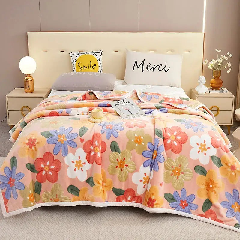 Flannel Leaf Blue Blanket