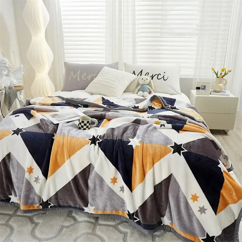 Flannel Leaf Blue Blanket