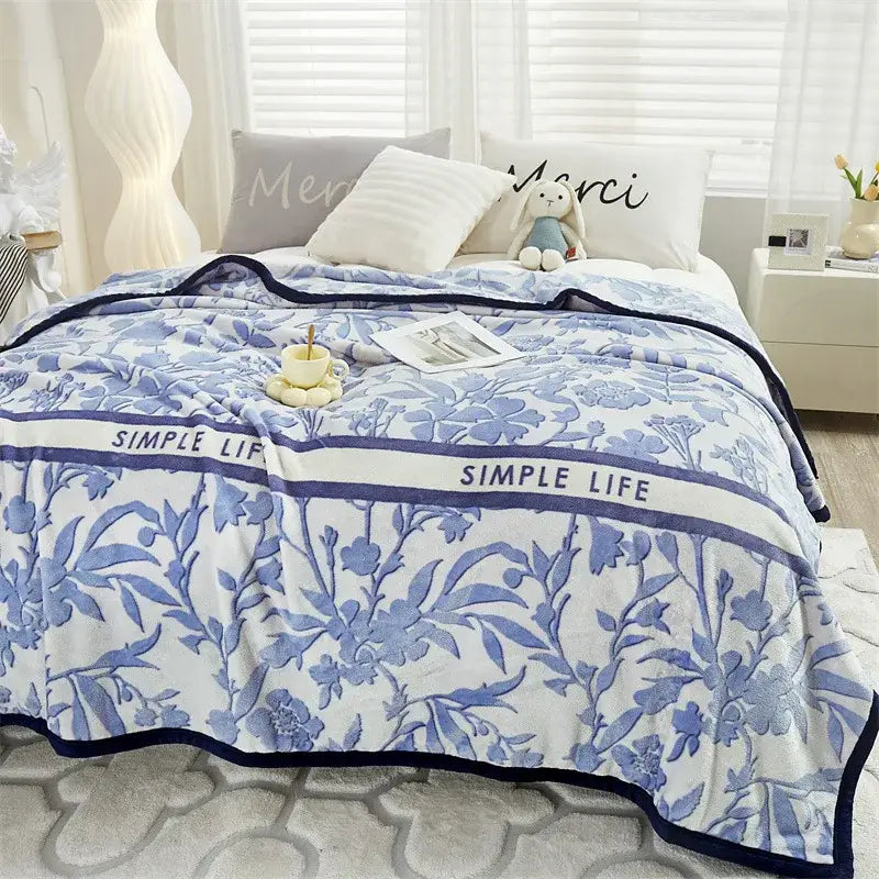 Flannel Leaf Blue Blanket