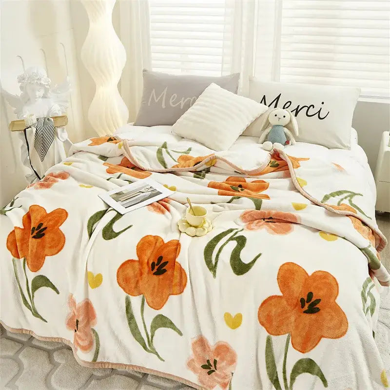Flannel Leaf Blue Blanket