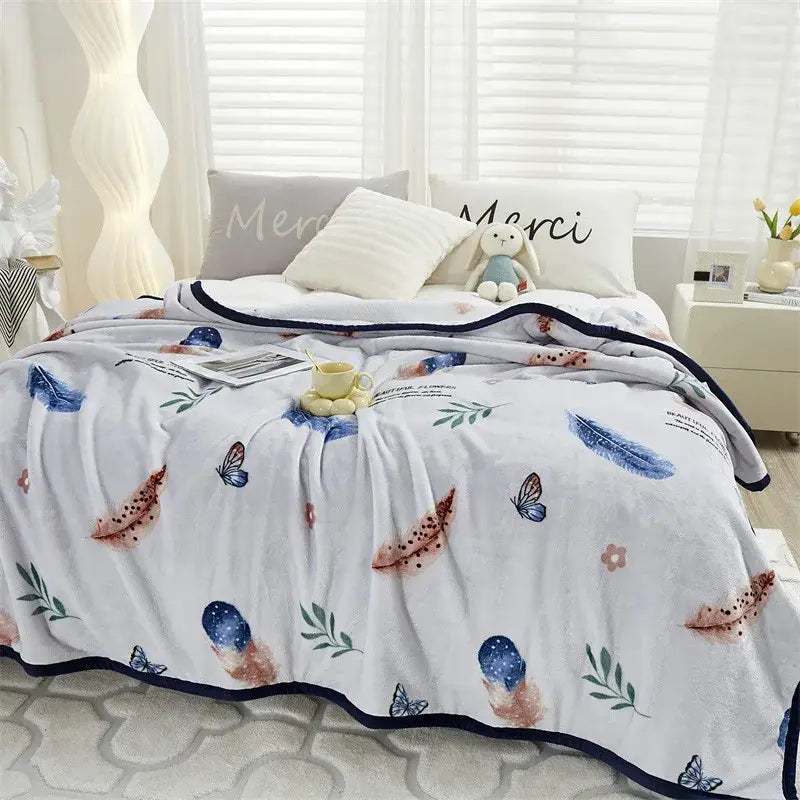 Flannel Leaf Blue Blanket