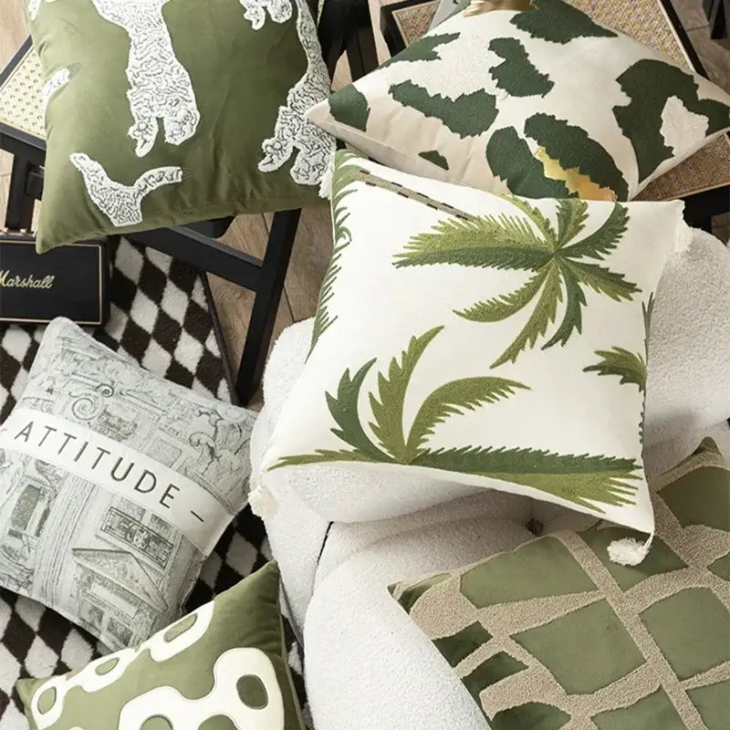 Olive Embroidered Patchwork Cushion