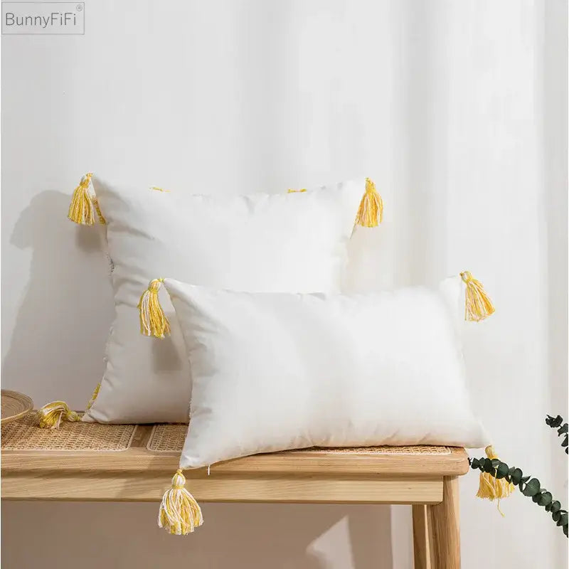 Yellow White Tassel Cushion