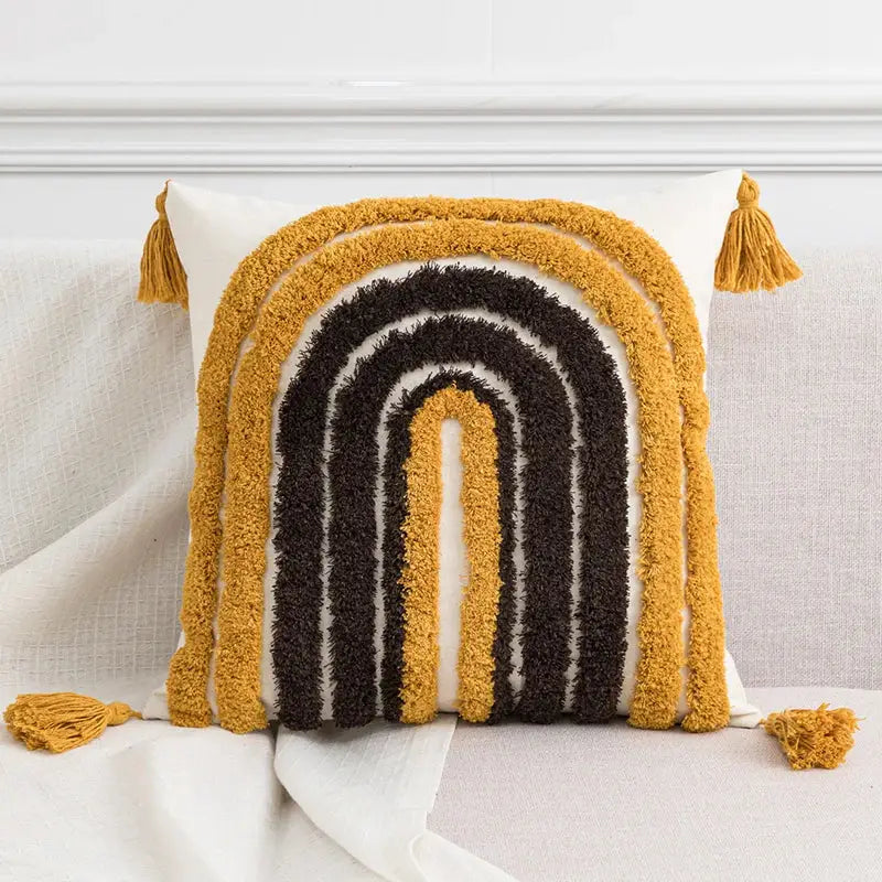 Yellow White Tassel Cushion