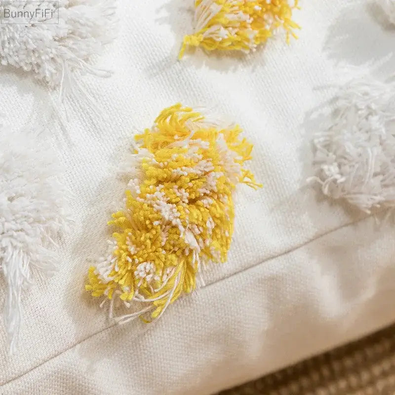 Yellow White Tassel Cushion