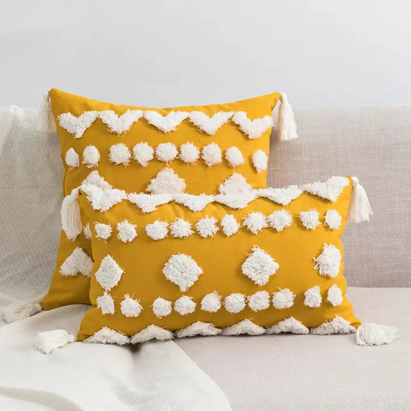 Yellow White Tassel Cushion