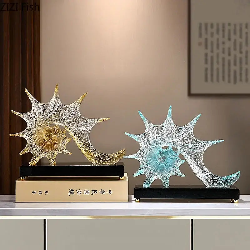 Turquoise Glass Conch Sculpture