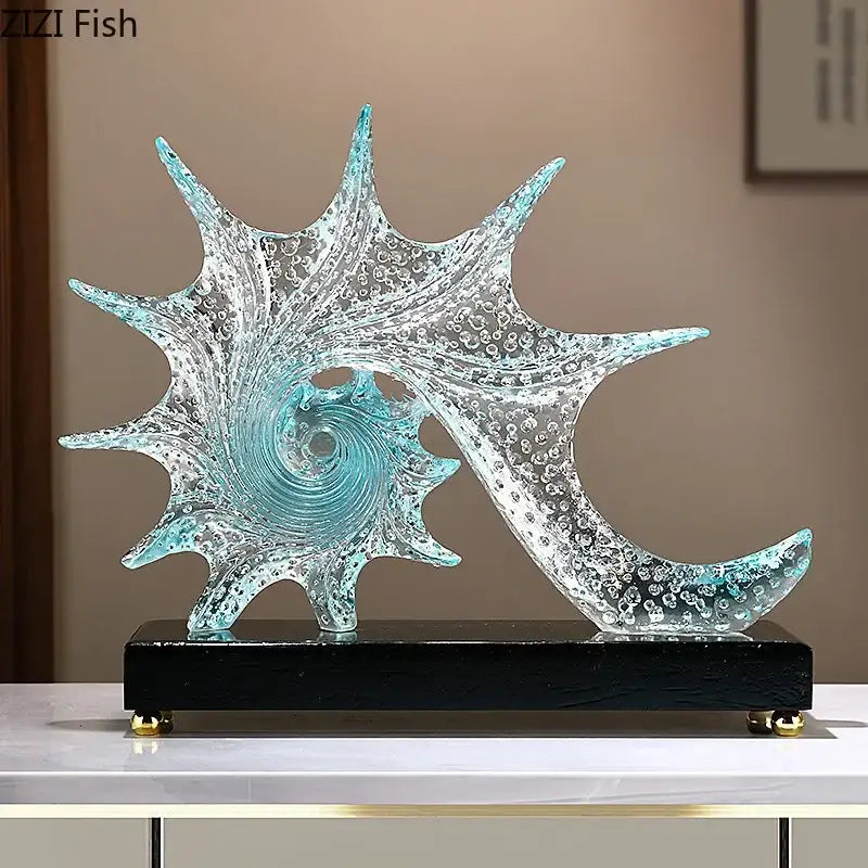 Turquoise Glass Conch Sculpture