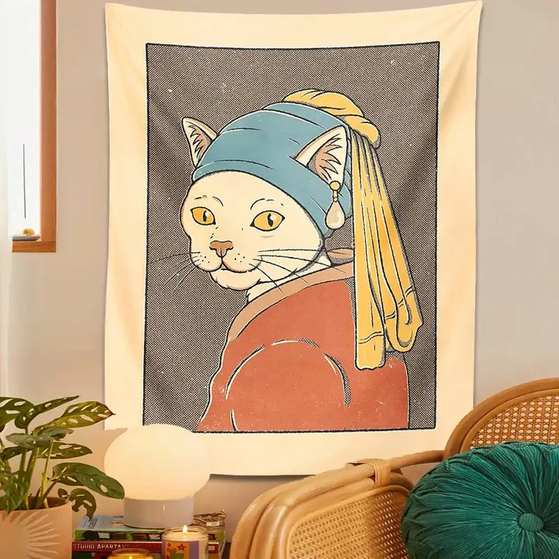 Cat Pearl Earring Tapestry