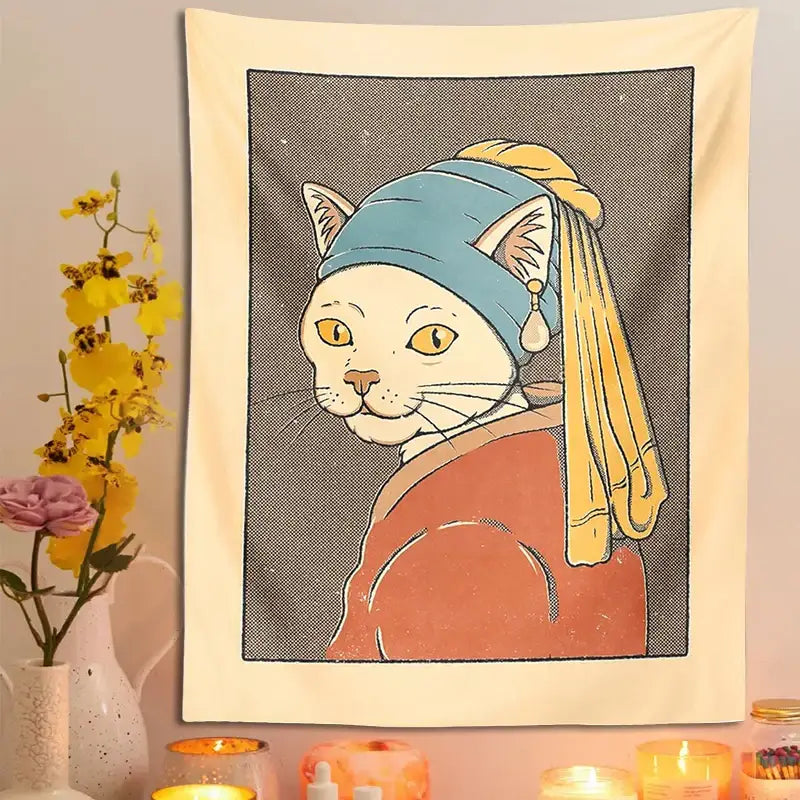 Cat Pearl Earring Tapestry