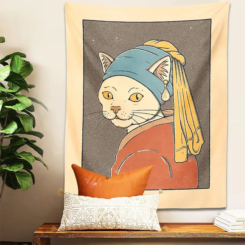 Cat Pearl Earring Tapestry