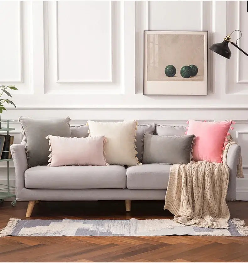 Fringed Tassel Velvet Pillowcase