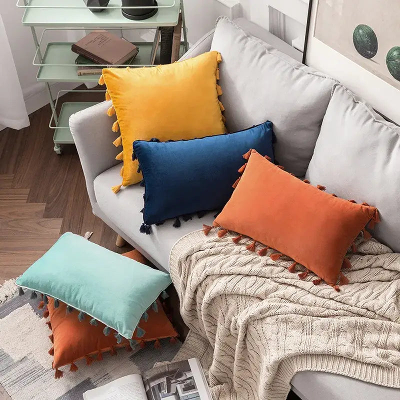 Fringed Tassel Velvet Pillowcase