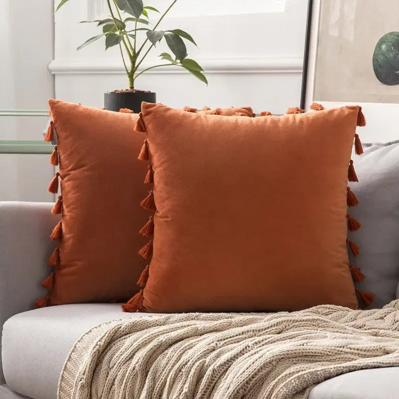 Fringed Tassel Velvet Pillowcase