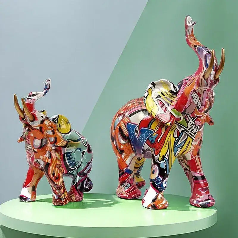Graffiti Elephant Resin Sculpture Vibrant Design