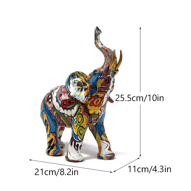 Graffiti Elephant Resin Sculpture Vibrant Design