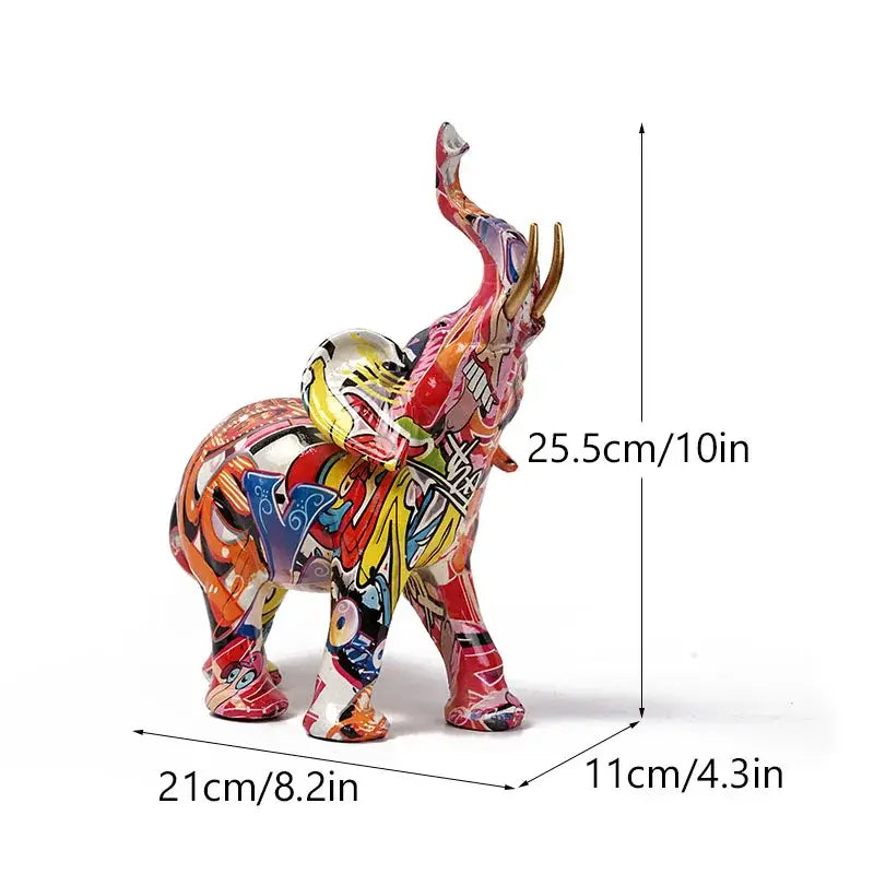 Graffiti Elephant Resin Sculpture Vibrant Design