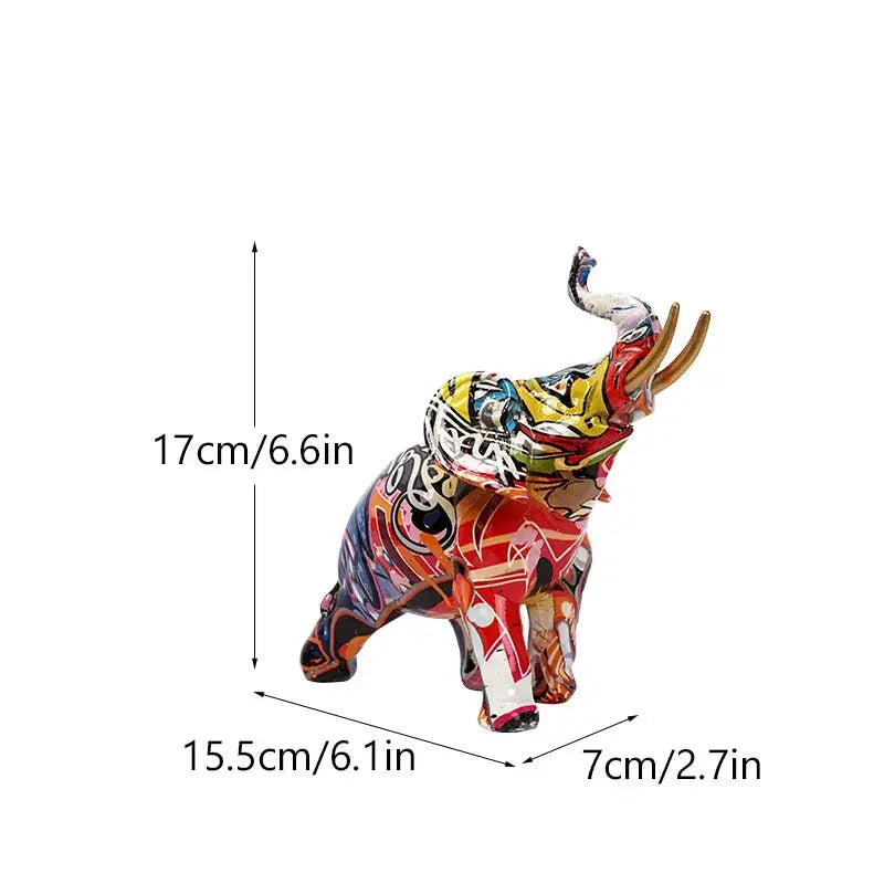 Graffiti Elephant Resin Sculpture Vibrant Design