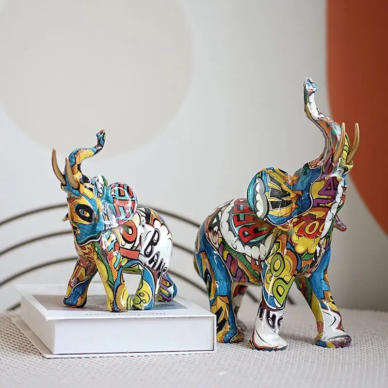 Graffiti Elephant Resin Sculpture Vibrant Design