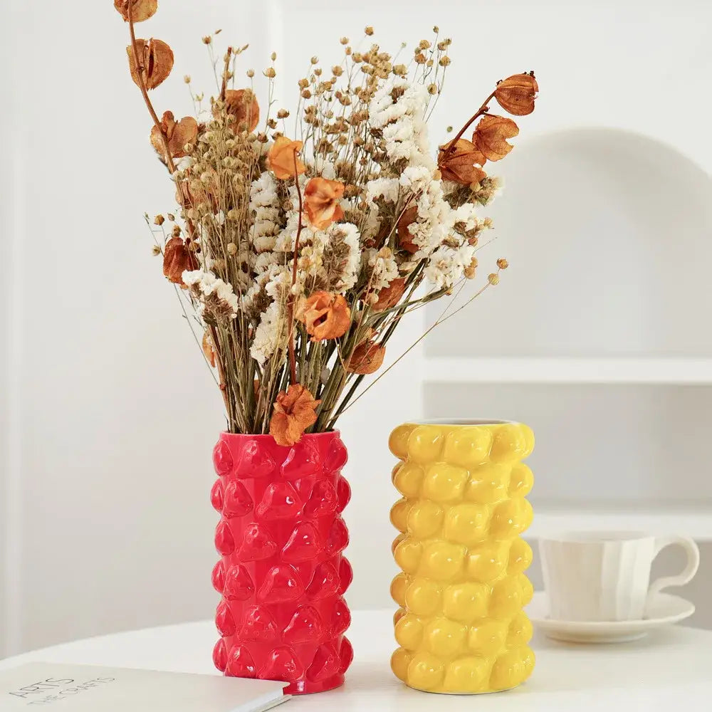 Red Fruit Relief Vase