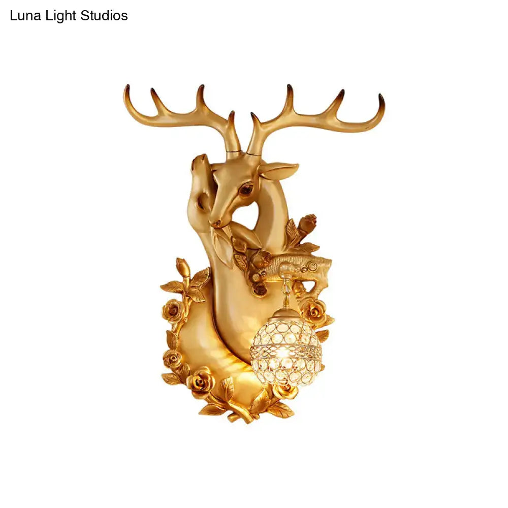 Gold Deer Crystal Sconce Resin Deer Head