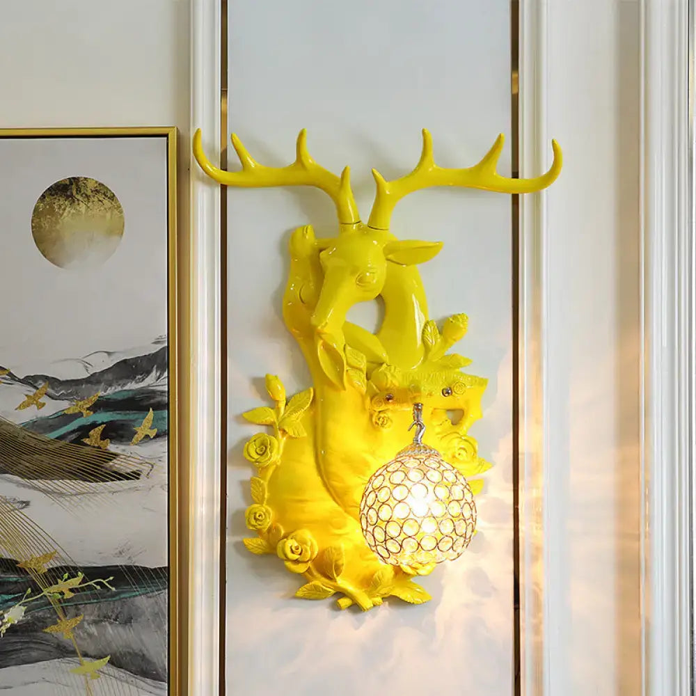 Gold Deer Crystal Sconce Resin Deer Head