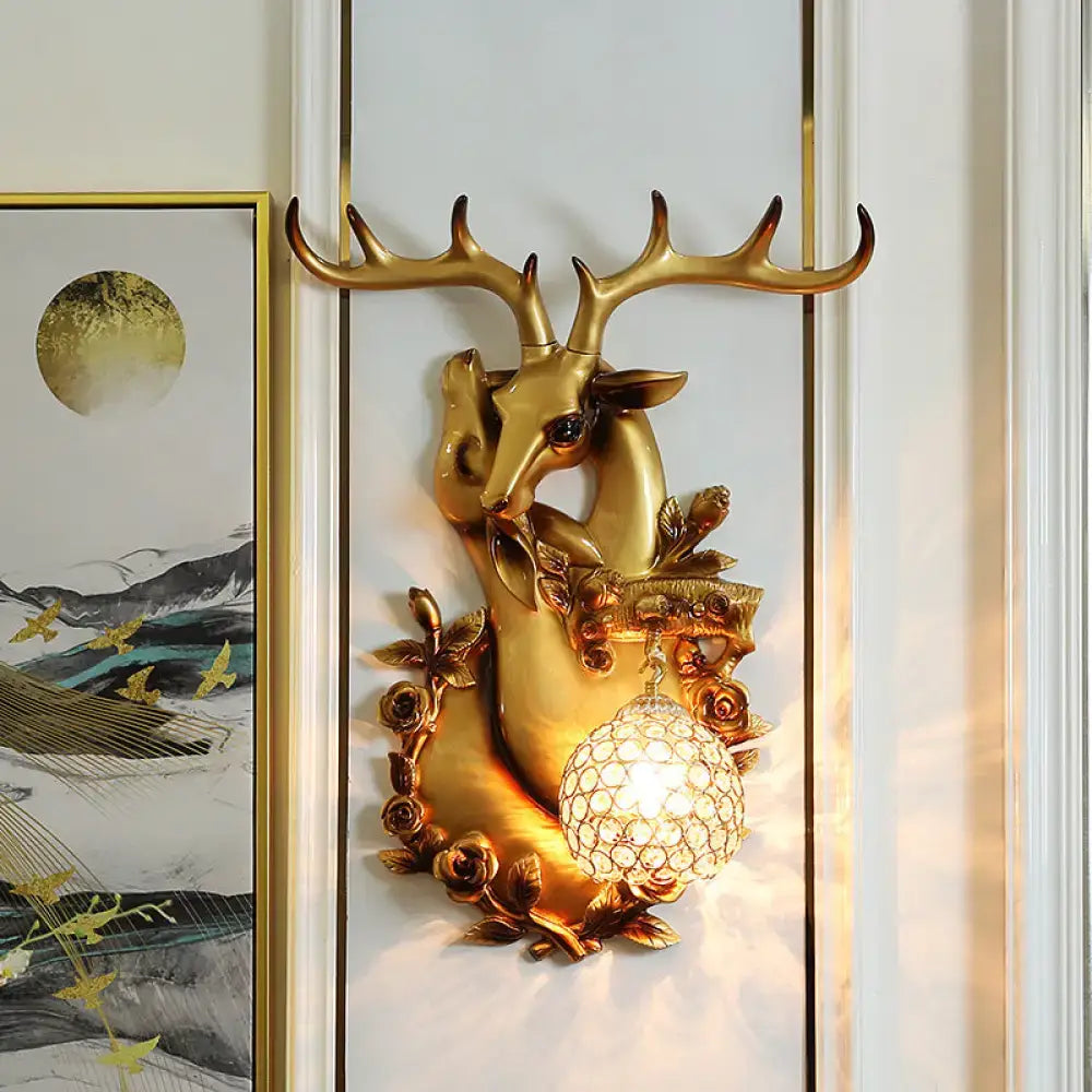 Gold Deer Crystal Sconce Resin Deer Head