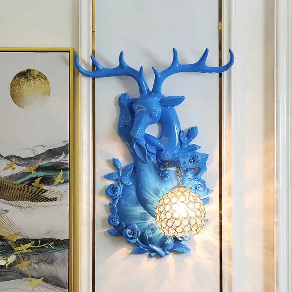 Gold Deer Crystal Sconce Resin Deer Head