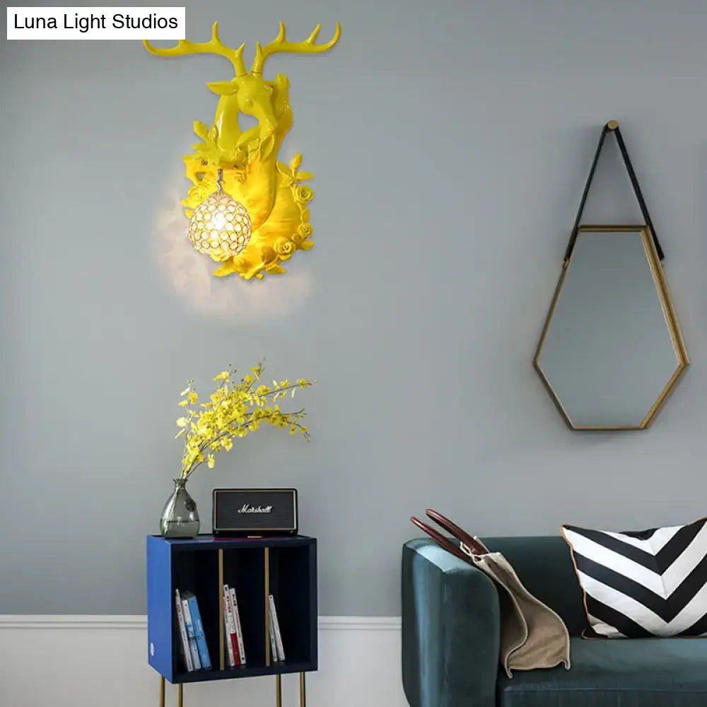 Gold Deer Crystal Sconce Resin Deer Head