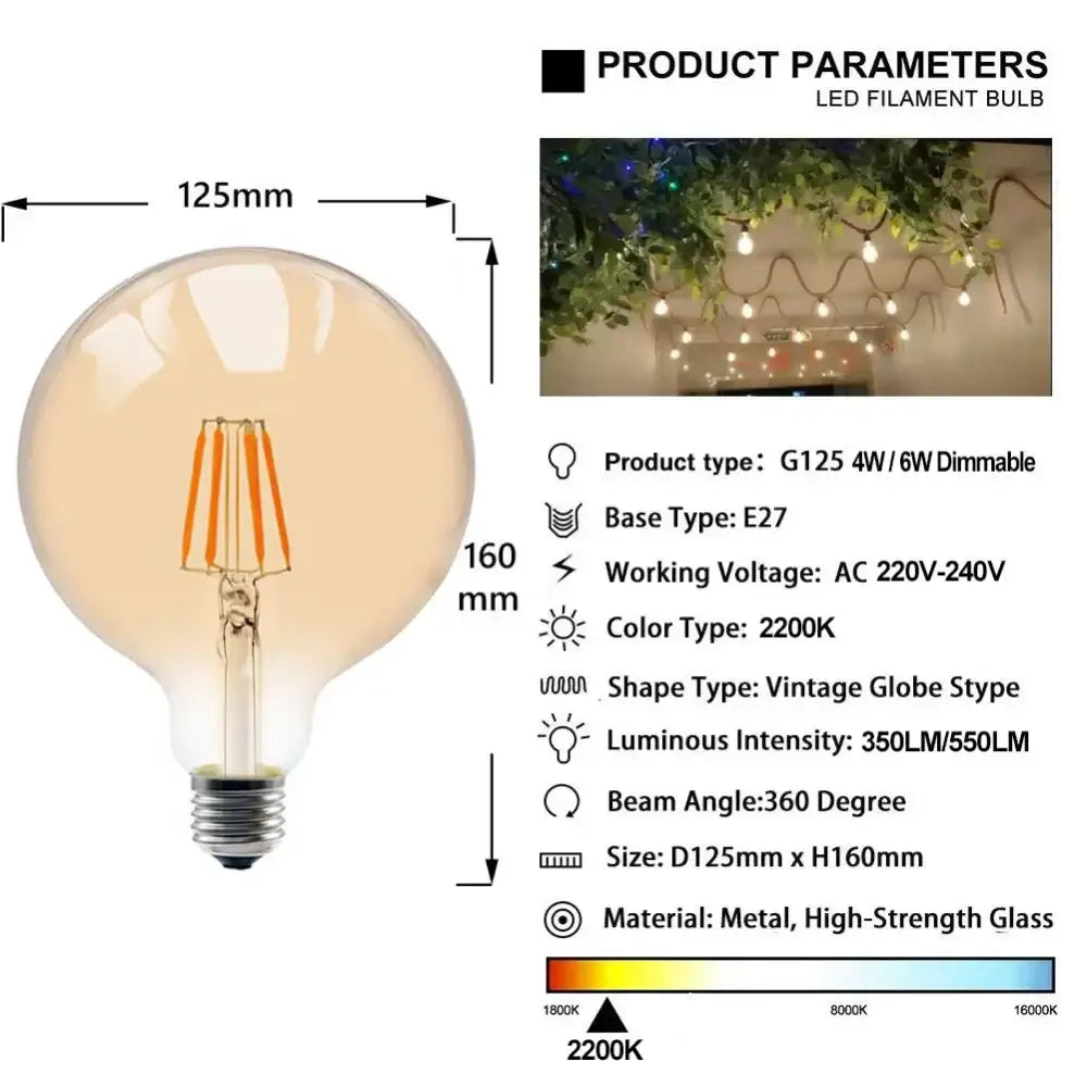 Amber LED Filament Bulb