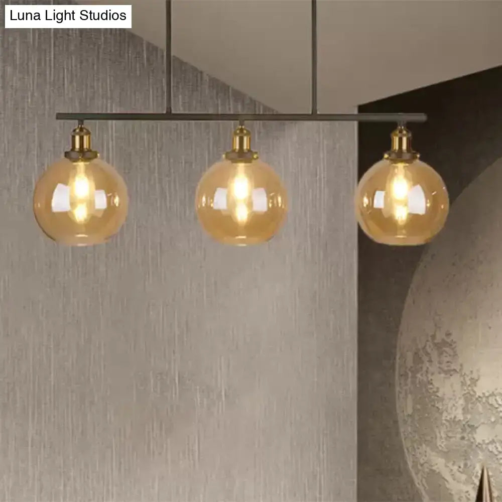 Amber Glass Globe Cone Three-Light Pendant Lamp