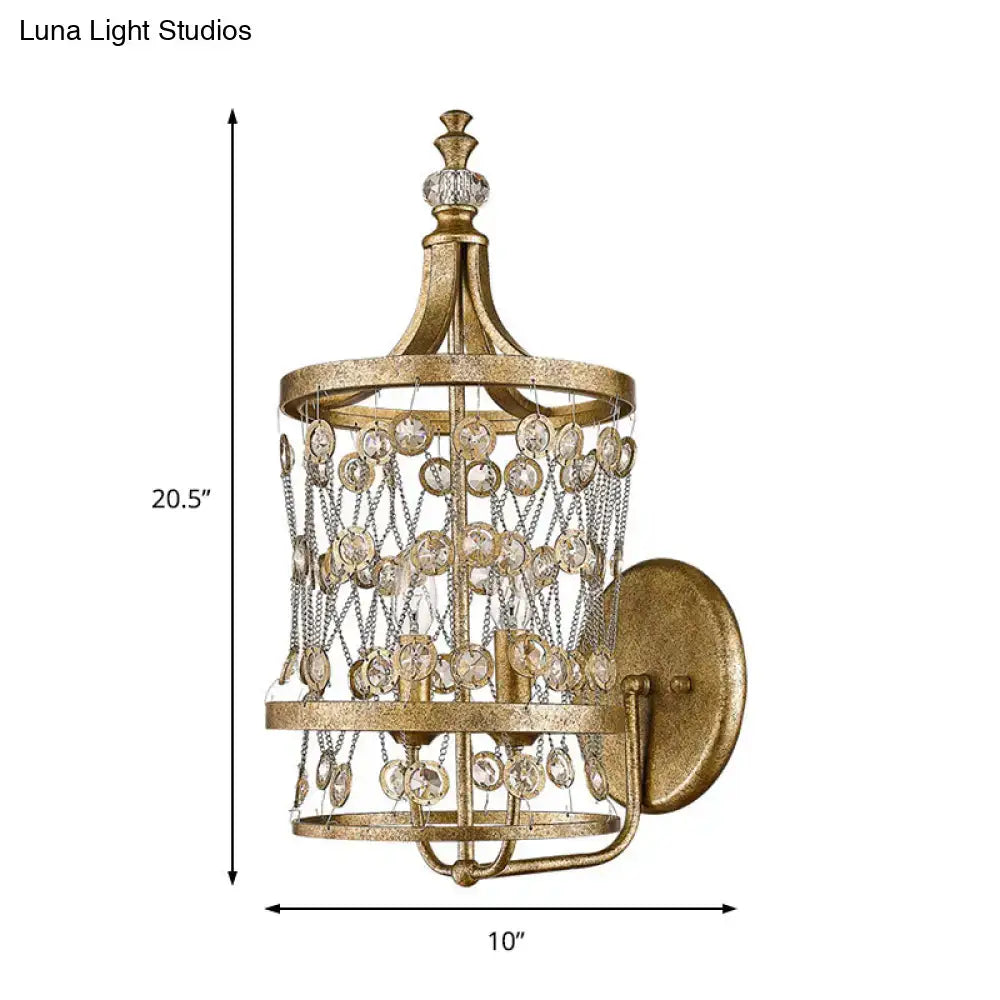 Antique Brass Crystal Sconce Dual-Light Bedroom