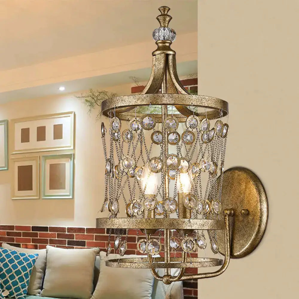 Antique Brass Crystal Sconce Dual-Light Bedroom