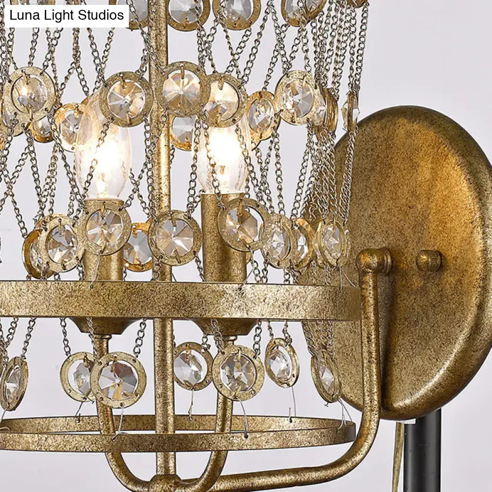 Antique Brass Crystal Sconce Dual-Light Bedroom