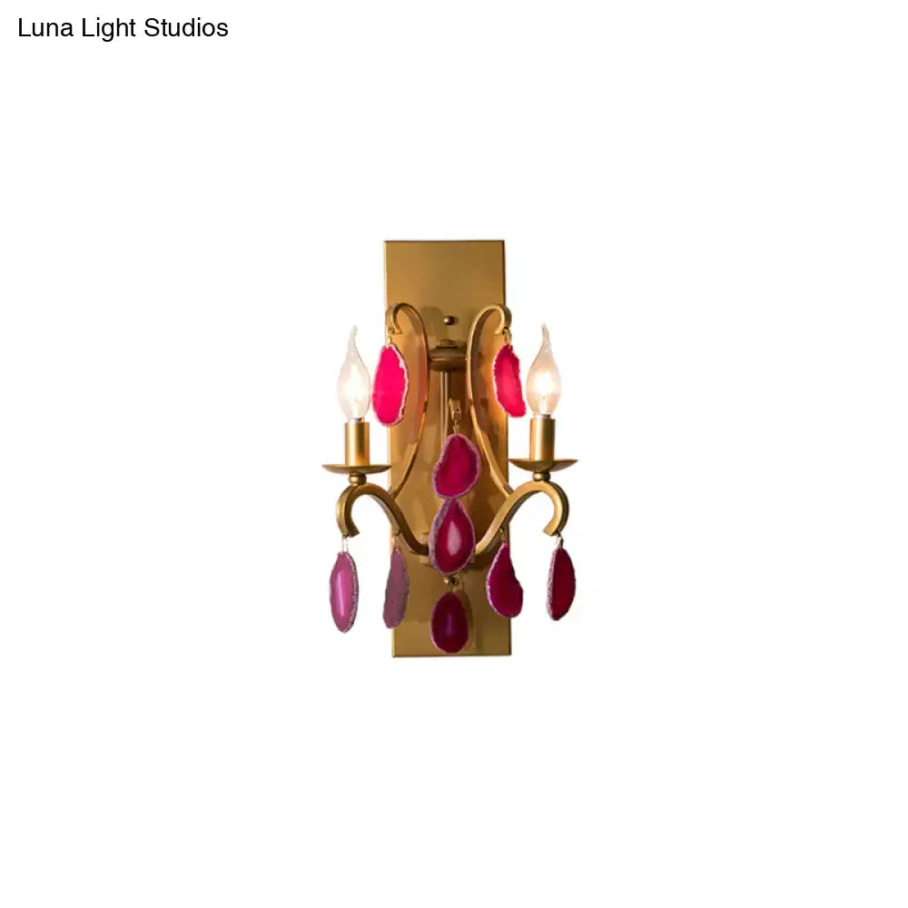 Gold Purple Wall Sconce Dual-Head Rectangular