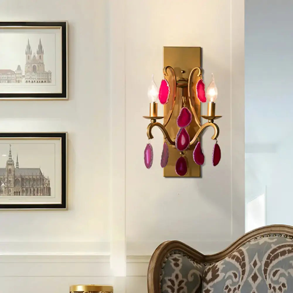 Gold Purple Wall Sconce Dual-Head Rectangular